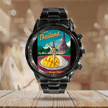 Discover Funny Vintage Travel Thailand Humor Retro Graphic Calendar Steel Band Watch