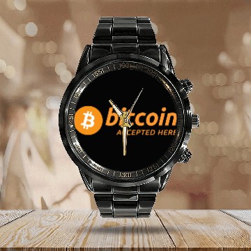 Discover Bitcoin Accepted Here Promo Calendar Steel Band Watch