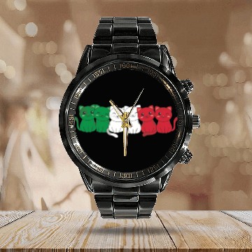 Discover Italian Flag Cat Italian Italy Calendar Steel Band Watch