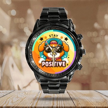 Discover Stay positive Calendar Steel Band Watch