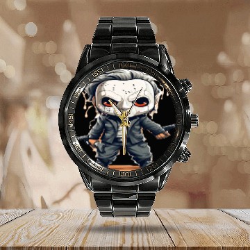 Discover Chibi Horror Icon - Cute yet Deadly Masked Charact Calendar Steel Band Watch