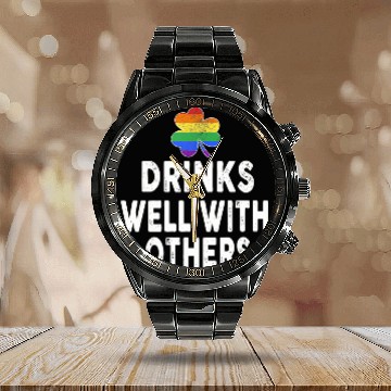 Discover Drinks Well With Others LGBT Gay St Patricks Day Calendar Steel Band Watch