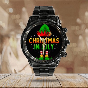 Discover Christmas In July Santa Elf Calendar Steel Band Watch