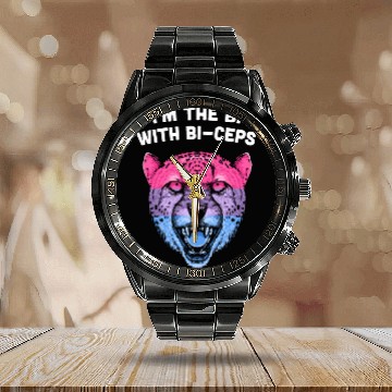 Discover Im the Bi with Biceps Bisexual LGBTQ Bi Pride LGBT Calendar Steel Band Watch