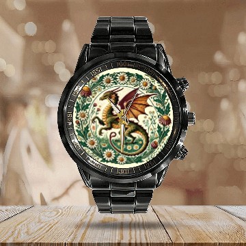 Discover Daisy Flower Dragon Calendar Steel Band Watch