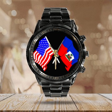 Discover USA flag USA, Haiti flag Calendar Steel Band Watch