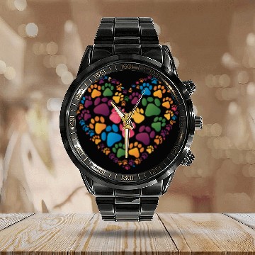 Discover Colorful Cat Paw Prints Forming a Heart Shape Calendar Steel Band Watch