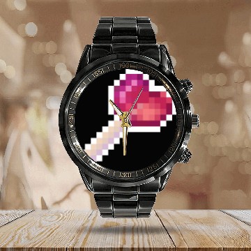 Discover Pixel Art Sprite Cute Heart Lollipop Calendar Steel Band Watch