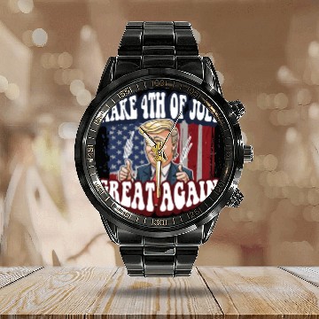 Discover Make 4th Of July Great Again 2024 Donald Trump Calendar Steel Band Watch
