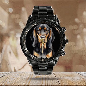 Discover Elegant watercolor Black & Tan Coonhound Dog Calendar Steel Band Watch