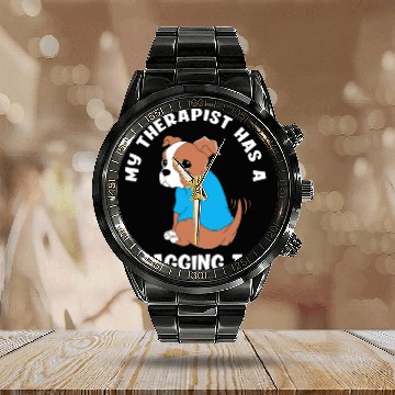 Discover My Therapist Has A Wagging Tail Cute Therapy Dog Calendar Steel Band Watch