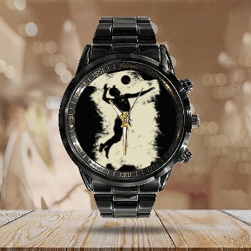 Discover Volleyball Beach Grunge Vintage Calendar Steel Band Watch