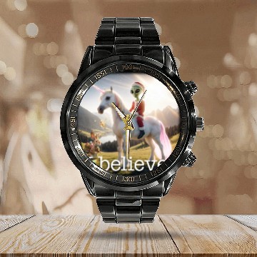 Discover I believe! Santa, Alien Fairy and Easterbunny Calendar Steel Band Watch