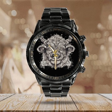 Discover buffalo head and flower design Calendar Steel Band Watch