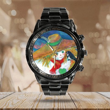 Discover Cute Scarecrow And Barn Swallow Illustration Calendar Steel Band Watch