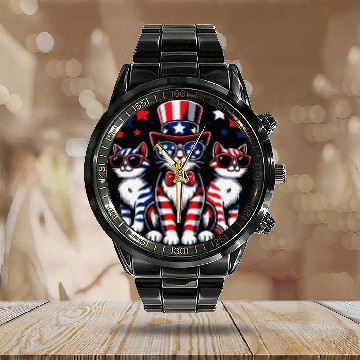 Discover Patriotic Cat Fourth Of July Kitten Cat Lover Calendar Steel Band Watch