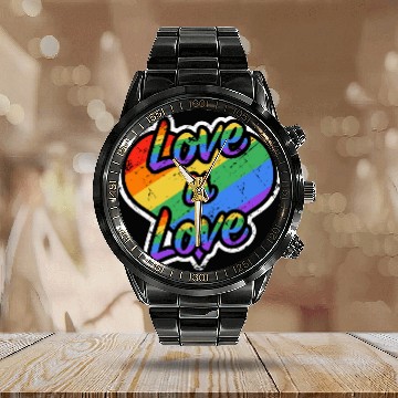 Discover Heart love is love grunge rainbow colored Calendar Steel Band Watch