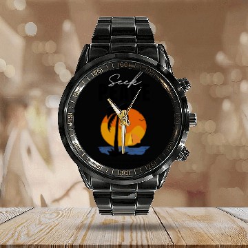 Discover Seek Peace Summer Beach Calendar Steel Band Watch
