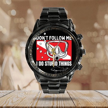 Discover Scuba Diving Shark Dont Follow Me I Do Stupid Calendar Steel Band Watch