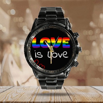 Discover LGBTQAI Rainbow love is love colored hearts Calendar Steel Band Watch