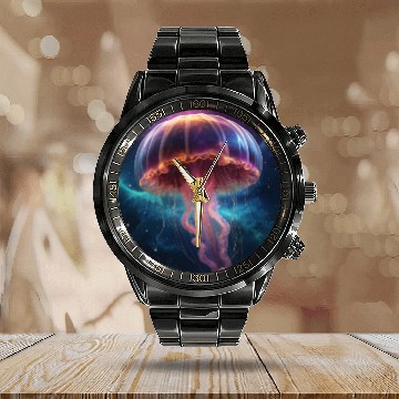 Discover Cosmic Jellyfish Dance Calendar Steel Band Watch
