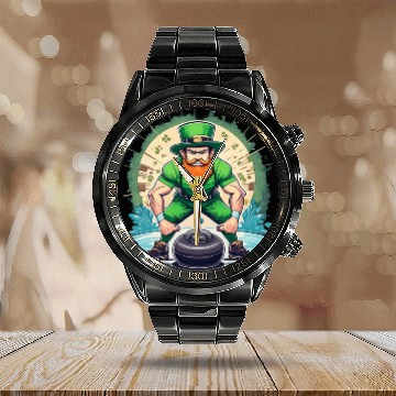 Discover St. Patrick's Day Shamrock St Paddy's Day Curling Calendar Steel Band Watch