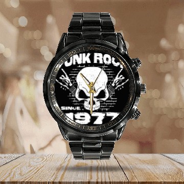 Discover Punk Rock Since 1977 - Skull Rock Hands 47th Calendar Steel Band Watch