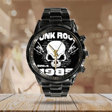 Discover 39th Birthday - Punk Rock Since 1985 Skull Rock Calendar Steel Band Watch