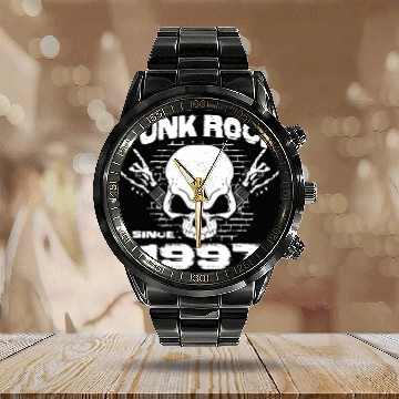 Discover Punk Rock Since 1997 - Skull Rock Hands 27th Calendar Steel Band Watch