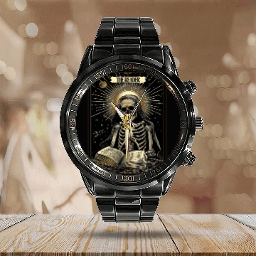 Discover The Reader Skeleton Book Lover Tarot Card Reading Calendar Steel Band Watch
