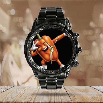 Discover Orange Bell Pepper Dabbing Realistic Calendar Steel Band Watch