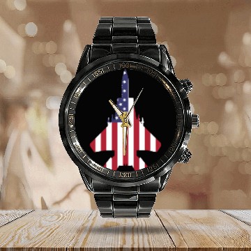Discover Patriotic American F-15 Calendar Steel Band Watch