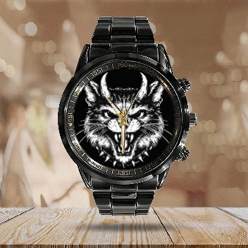 Discover Dark Art Cats Beast kitten Animal Vintage Calendar Steel Band Watch