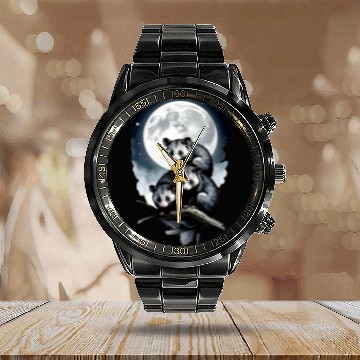 Discover Opossum on Tree at Night Animals Lover Design Calendar Steel Band Watch