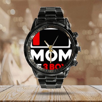Discover Tired Mom Of 3 Boys Low Battery Calendar Steel Band Watch