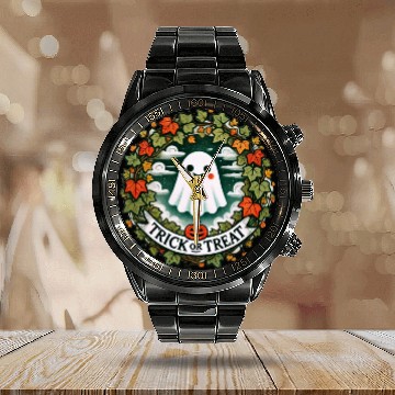 Discover Trick or Treat Ghost Calendar Steel Band Watch