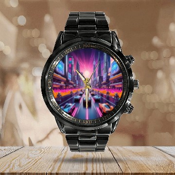 Discover Neon Nostalgia 2084 Calendar Steel Band Watch