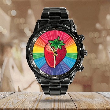 Discover LGBTQ Strawberry Calendar Steel Band Watch