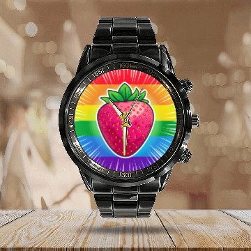 Discover LGBTQ Strawberry Calendar Steel Band Watch