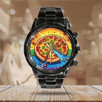 Discover LGBTQ Pizza Calendar Steel Band Watch