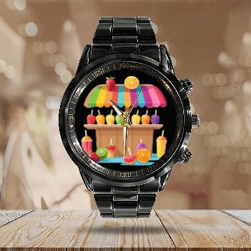 Discover ice cream cart on the beach Calendar Steel Band Watch