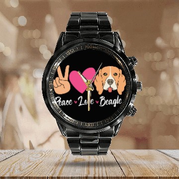 Discover Beagle Dog Mom Mothers Day Peace Love Beagles Calendar Steel Band Watch