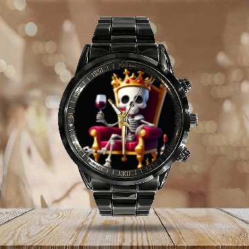 Discover skull and wine Calendar Steel Band Watch