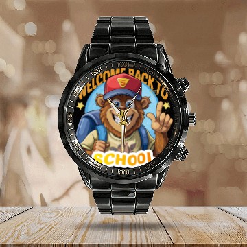 Discover Funny Back to School Monkey Graphic Gift Calendar Steel Band Watch