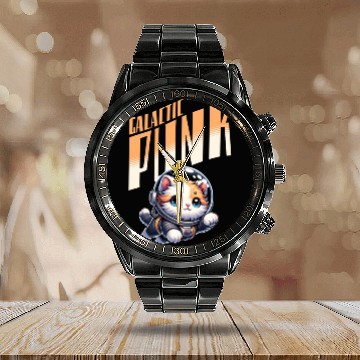 Discover punk galaxy kitty Calendar Steel Band Watch