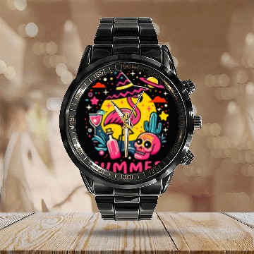Discover Paradise Tropical Flamingo Summer Calendar Steel Band Watch