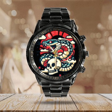 Discover Skull Serpent Calendar Steel Band Watch