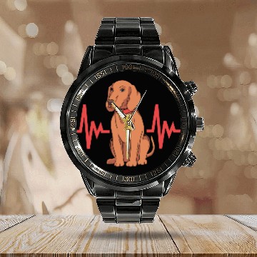 Discover Dog Lover Heartbeat Redbone Coonhound Dog Calendar Steel Band Watch