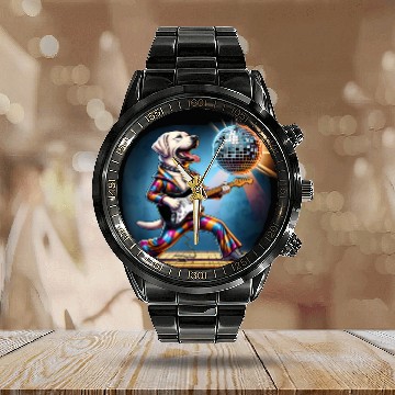 Discover Disco Labrador Retriever dog Calendar Steel Band Watch