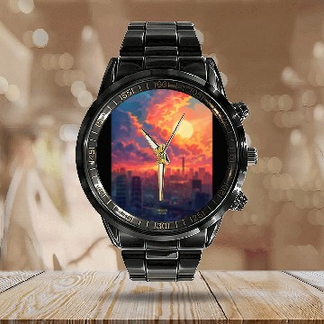 Discover Beautiful Sunset in Tokyo City Japan Calendar Steel Band Watch